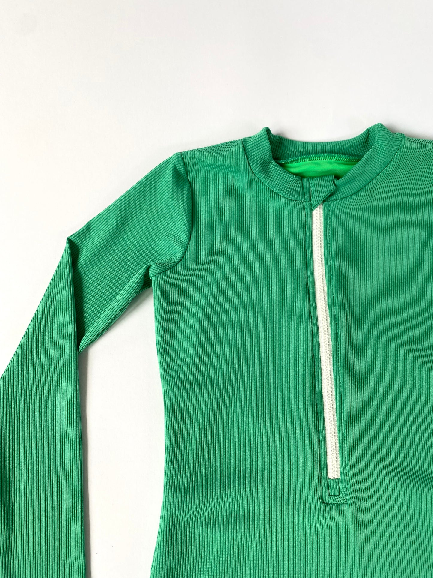 Sahara Ribbed One Piece Zip Up in Emerald
