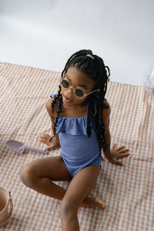 Katana Ribbed Fringe One Piece With Tied Shoulder In Blue Violet