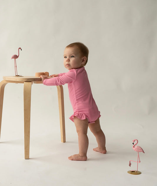 Sahara Ribbed One Piece Zip Up in Pink