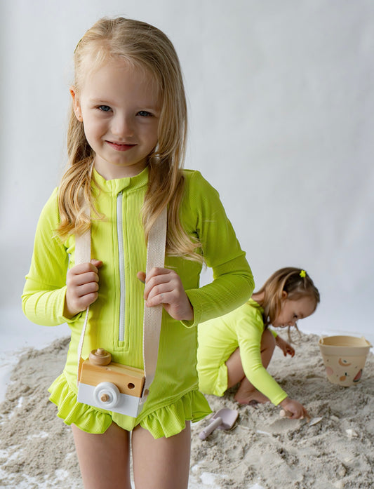 Sahara Ribbed One Piece Zip Up in Lime