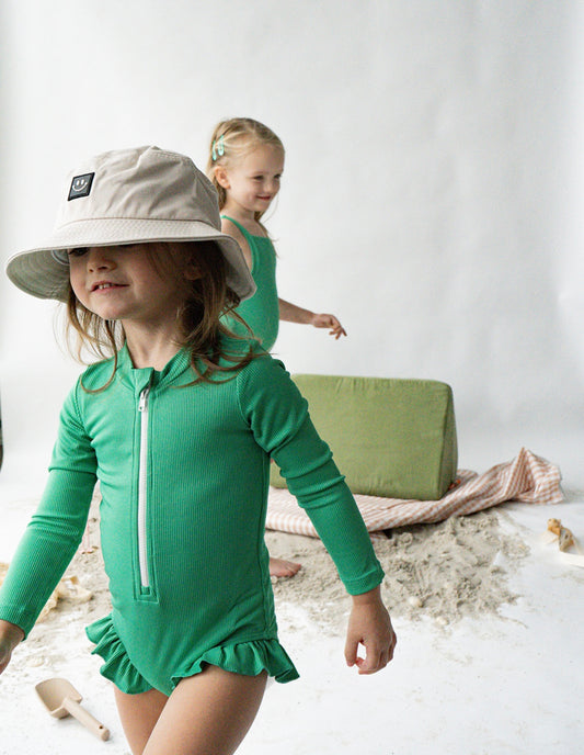 Sahara Ribbed One Piece Zip Up in Emerald