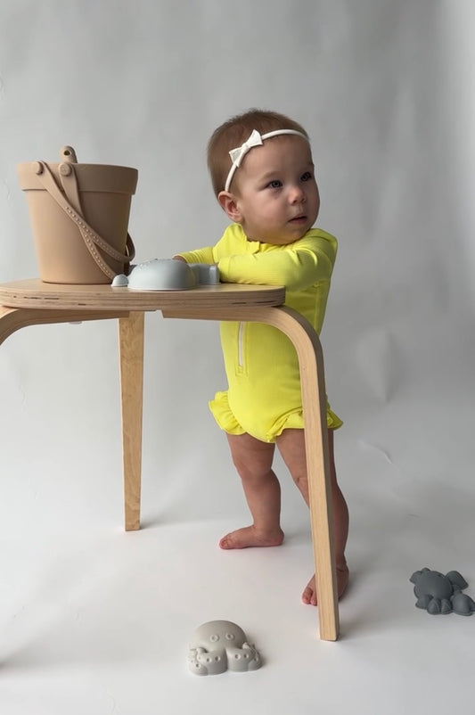 Sahara Ribbed One Piece Zip Up in Lemon