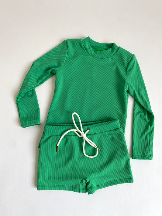 Canyon Ribbed Two Piece Set In Emerald