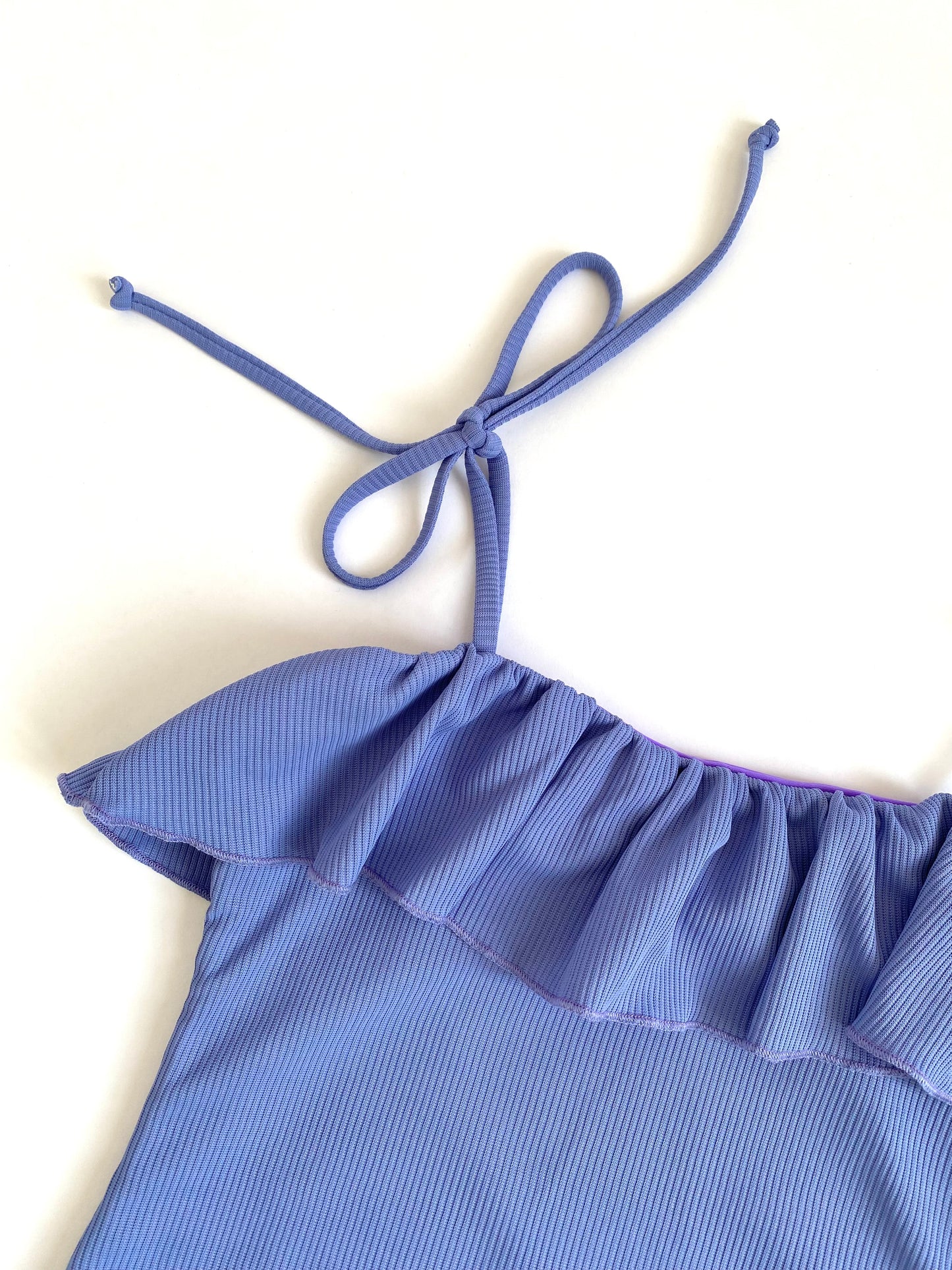 Katana Ribbed Fringe One Piece With Tied Shoulder In Blue Violet