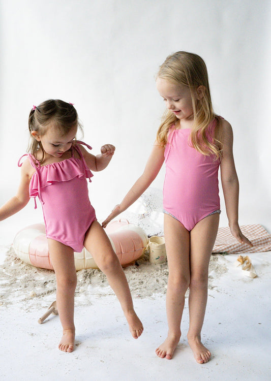 Katana Ribbed Fringe One Piece With Tied Shoulder In Pink