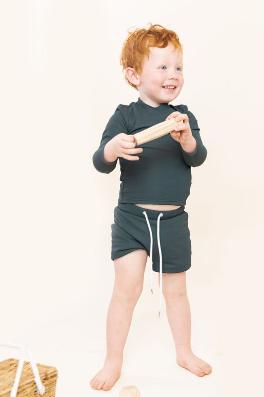 Canyon Ribbed Two Piece Set In Deep Turquoise