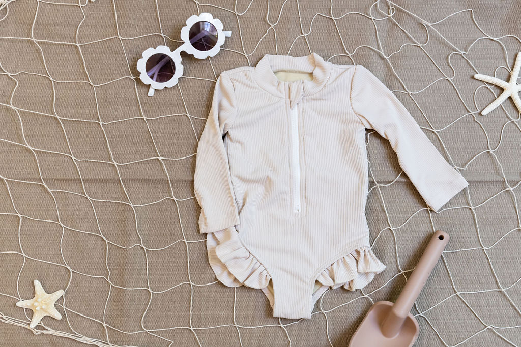 Sahara Ribbed One Piece Zip Up in Cream