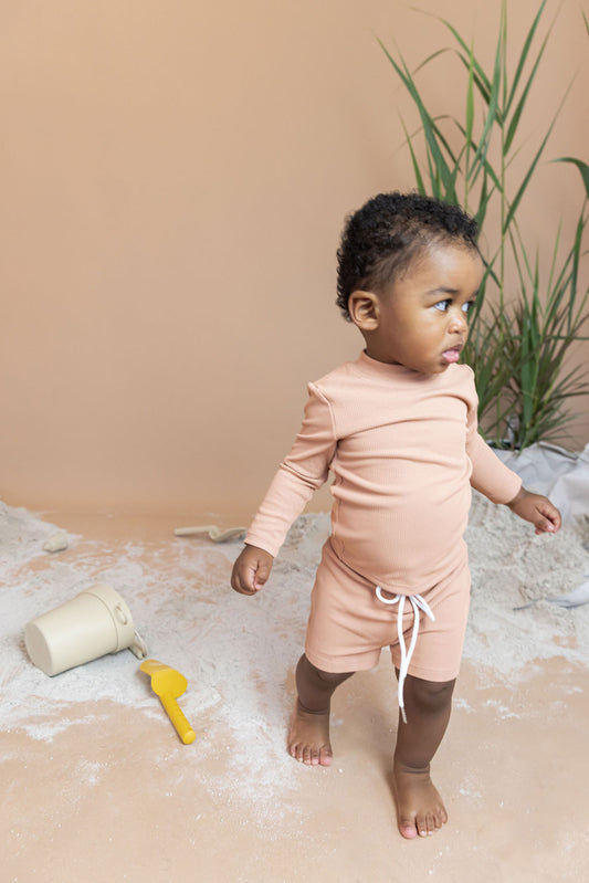 Canyon Ribbed Two Piece Set In Cantaloupe Orange