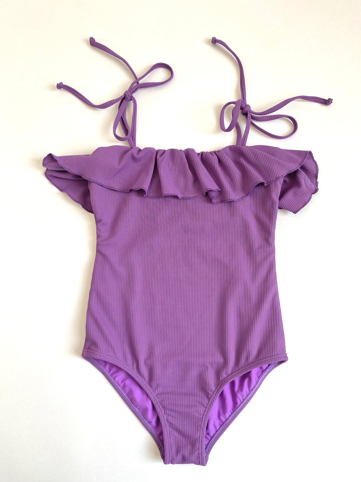 Katana Ribbed Fringe One Piece With Tied Shoulder In Grape