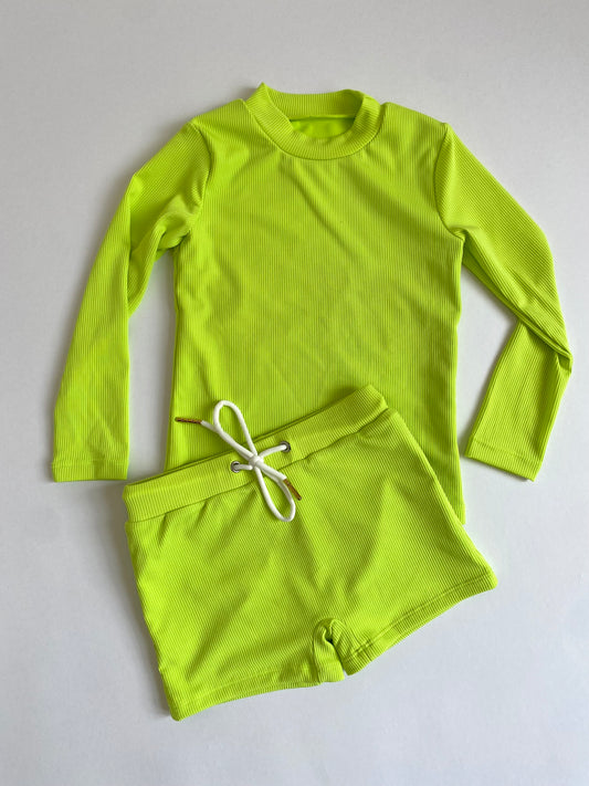 Canyon Ribbed Two Piece Set In Lime