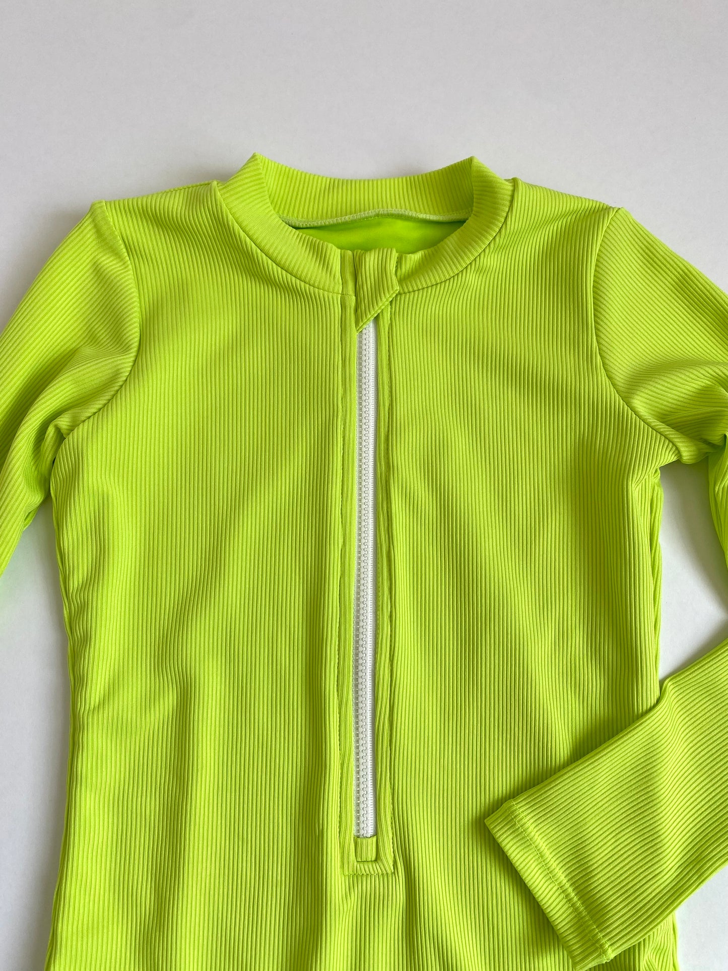 Sahara Ribbed One Piece Zip Up in Lime