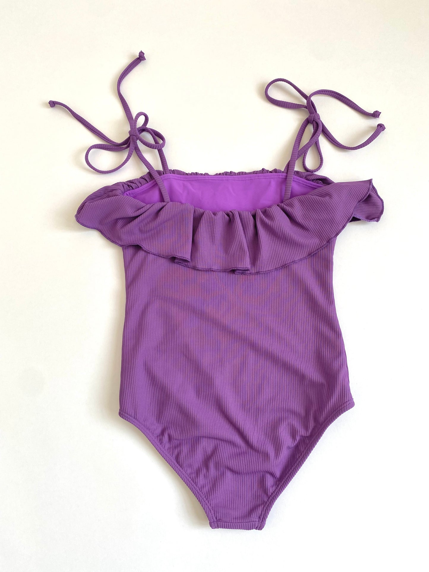 Katana Ribbed Fringe One Piece With Tied Shoulder In Grape