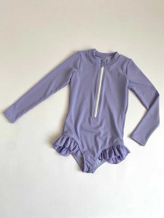Sahara Ribbed One Piece Zip Up in Lilac