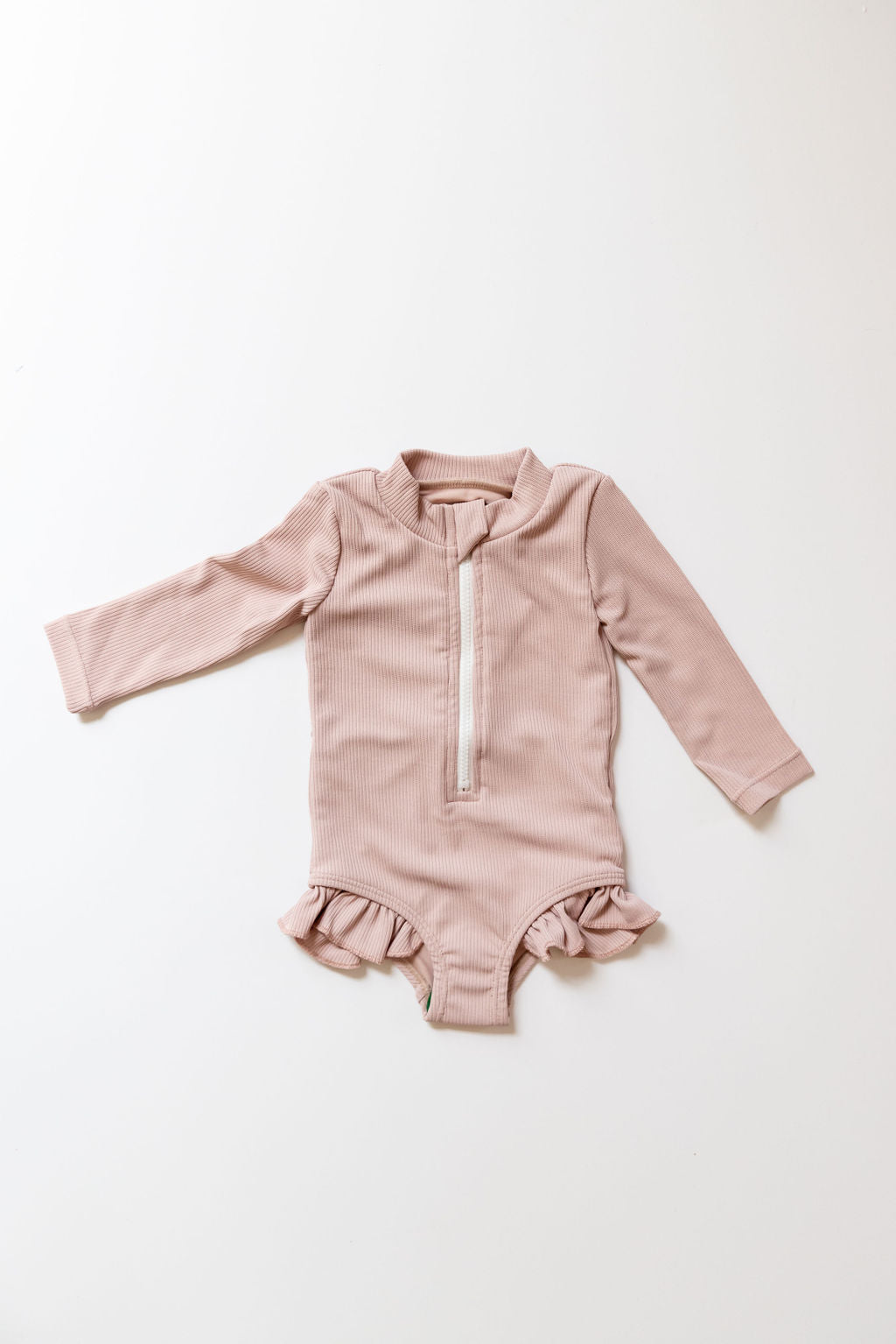 Ribbed One Piece Zip Up in Blush