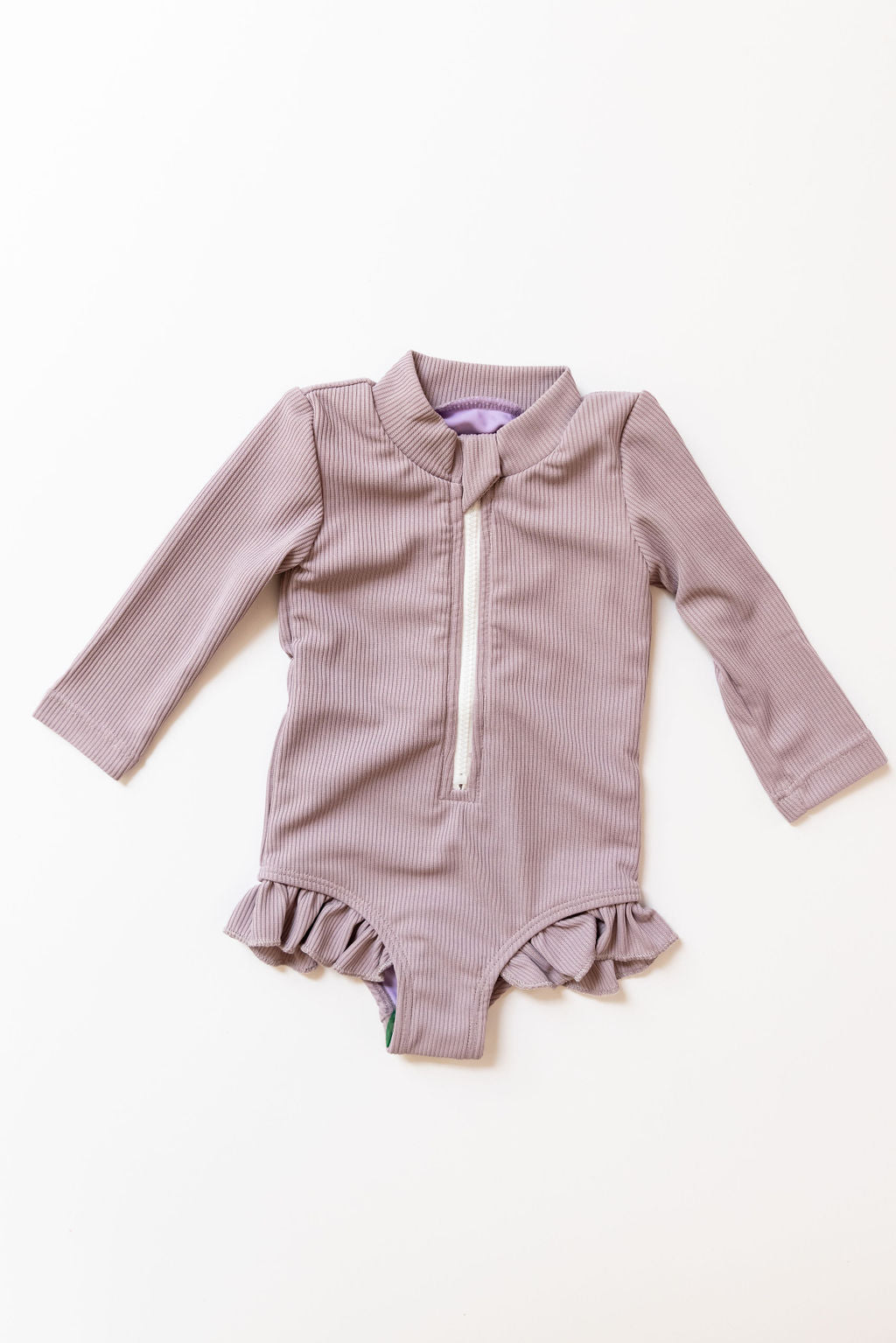 Ribbed Zip Up One Piece In Lavender