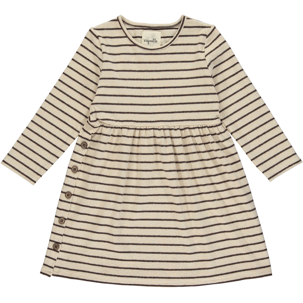 Madigan Dress in Cream/Charcoal Stripe